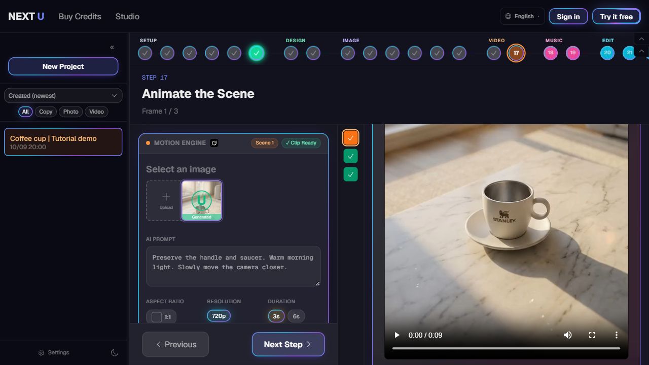 Create and review video clips — NEXT U Studio